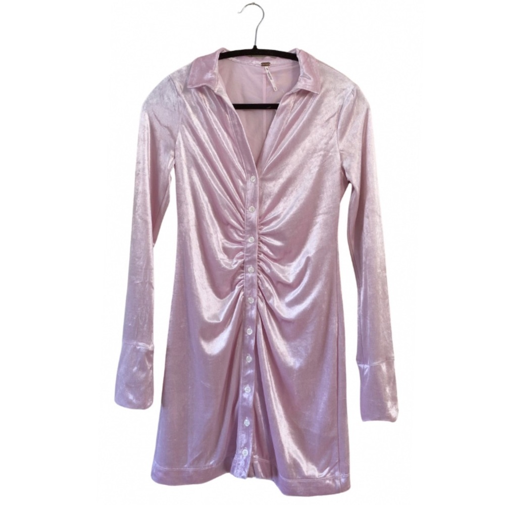 Free People Shayla Pink Velvet Ruched Front Versatile Mini Dress Size XS